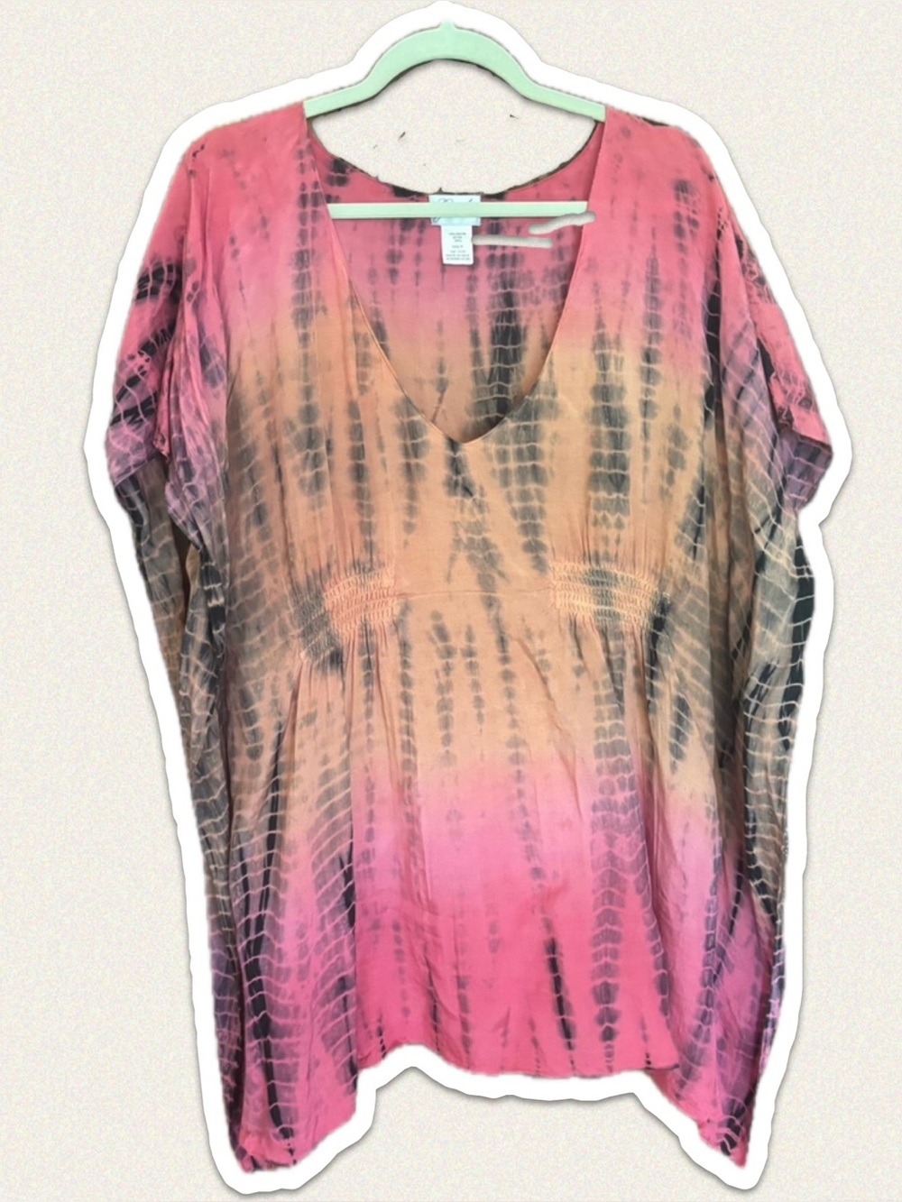 Women's V-Neck Tie-Dye Tunic in Pink and Orange